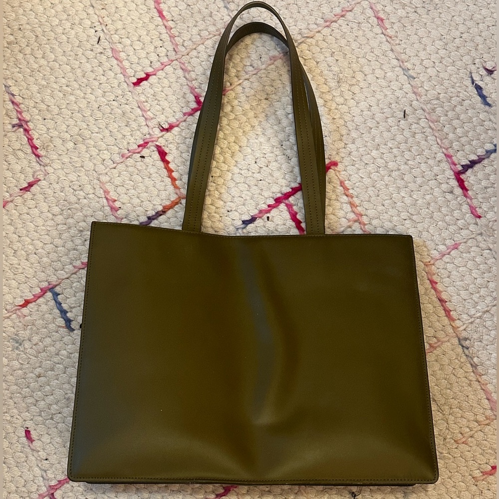 Olive green genuine leather BAGGU bag